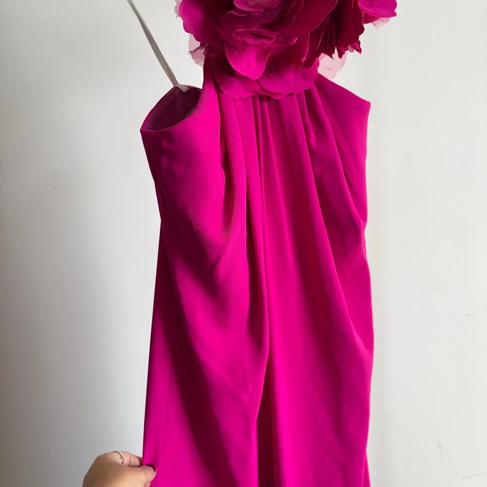 Halston Heritage Hot Pink Halter Maxi Dress with Floral Neck Detail - Picture 8 of 16